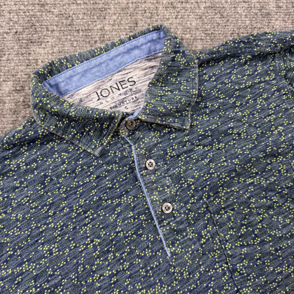 Jones New York Polo Shirt Small Blue Green Textured Knit Short Sleeve Men's